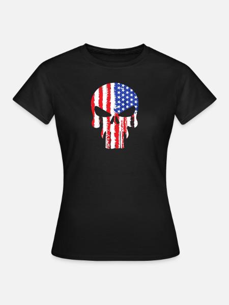 Schädel mit Abbildung der amerikanischen Flagge - Frauen T-Shirt - Schwarz