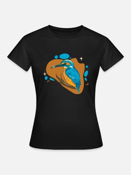 Eisvogel auf Ast mit Fisch in Schnabel - Dame-T-shirt - sort