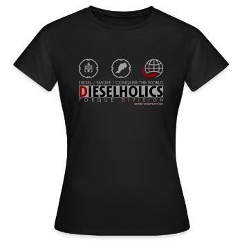 Dieselholics: Diesel, Conquer the world Diesel engine - Women's T-Shirt - black - Front - AI Model Female 172 dark (172cm)