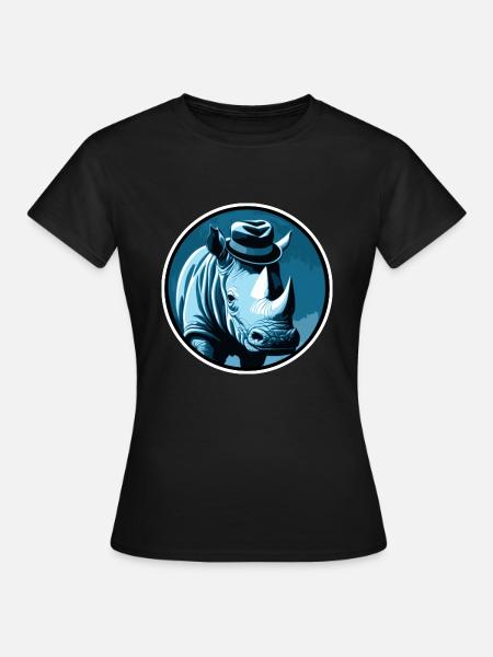 Nashorn mit Hut - Frauen T-Shirt - Schwarz