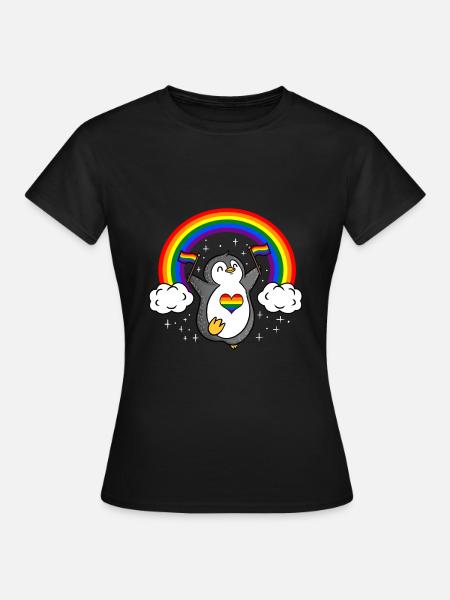 Pinguin mit LGBT Flagge - Frauen T-Shirt - Schwarz