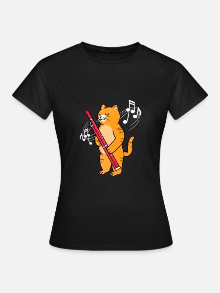 Cat joue du basson pour bassoniste - T-shirt Femme - noir