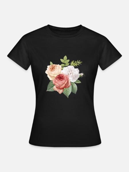 Vintage Roses Blossom Watercolor Flowers Gardening - Women's T-Shirt - black