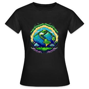 Globus in Pixelkunst - Frauen T-Shirt - Schwarz - Vorne - AI Model Female 172 dark (172cm)