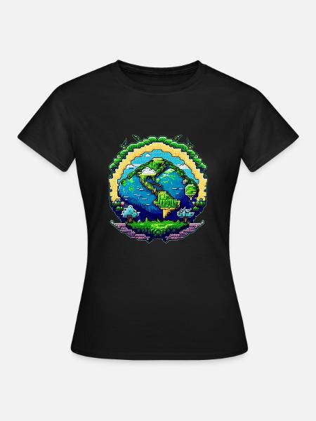 Globe en pixel art - T-shirt Femme - noir