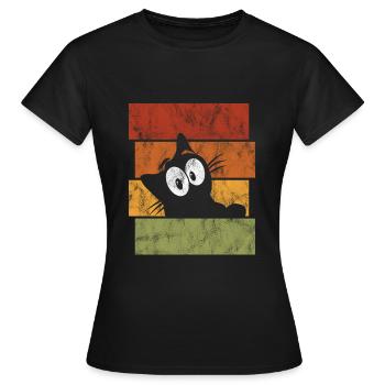 Katze Kater Retro Katzen Kätzchen Katzenaugen Miau - Frauen T-Shirt - Schwarz - Vorne - AI Model Female 172 dark (172cm)