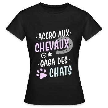 Chevaux et chats - T-shirt Femme - noir - Devant - AI Model Female 172 dark (172cm)