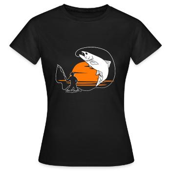 Fliegenfischen Rising Sun Angler Fischer Angeln - Frauen T-Shirt - Schwarz - Vorne - AI Model Female 172 dark (172cm)