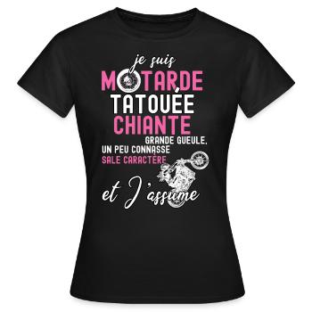Moto femme citation Motard - T-shirt Femme - noir - Devant - AI Model Female 172 dark (172cm)