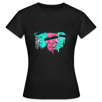 Drei Gesichter – JPN-Charaktere "irusu" - Frauen T-Shirt - Schwarz - Vorne - AI Model Female 172 dark (172cm)