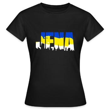 Jena Skyline Blau Gelb Weiß - Frauen T-Shirt - Schwarz - Vorne - AI Model Female 172 dark (172cm)