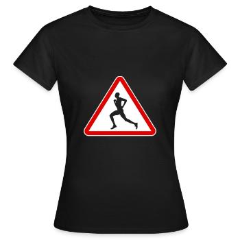 Panneaux de signalisation coureur homme attention sport - T-shirt Femme - noir - Devant - AI Model Female 172 dark (172cm)