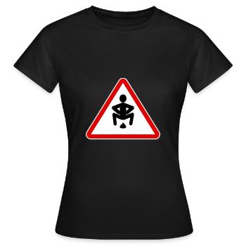 Verkehrsschilder Mensch Scheisse Kacke Achtung WC - Frauen T-Shirt - Schwarz - Vorne - AI Model Female 172 dark (172cm)