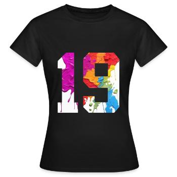NUMÉRO COLORÉ 19 COLORÉ 19E ANNIVERSAIRE - T-shirt Femme - noir - Devant - AI Model Female 172 dark (172cm)