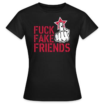 84 Doigts puants Doigts Moyens Fuck Fake Friends - T-shirt Femme - noir - Devant - AI Model Female 172 dark (172cm)