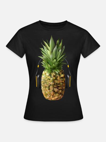 Ananas mit Headphones - Frauen T-Shirt - Schwarz