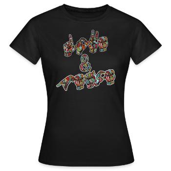 Love and Peace - Design mit Gebärdensprache - Frauen T-Shirt - Schwarz - Vorne - AI Model Female 172 dark (172cm)