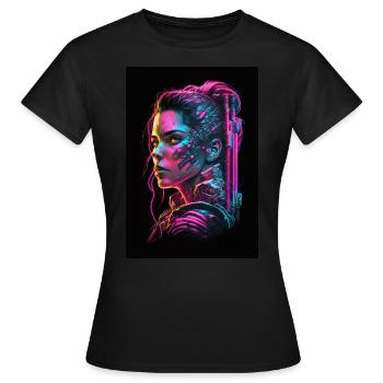 Futuristische Cyberpunk und Synthwave Femme Fatale - Frauen T-Shirt - Schwarz - Vorne - AI Model Female 172 dark (172cm)