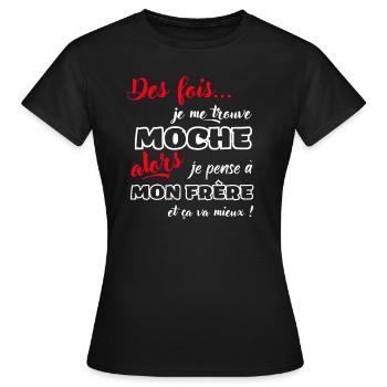 Frère humour fratrie Cadeau blague frère et sœur - T-shirt Femme - noir - Devant - AI Model Female 172 dark (172cm)