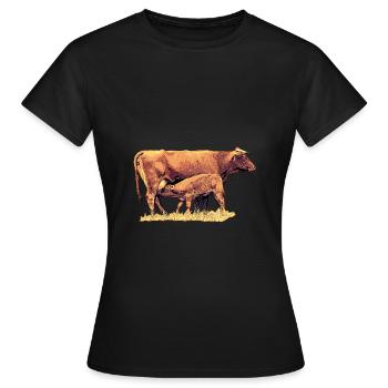 Vache avec veau - T-shirt Femme - noir - Devant - AI Model Female 172 dark (172cm)
