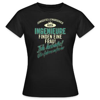 JGA BRAEUTIGAM - Ingenieur - Version Auch - petrol - Frauen T-Shirt - Schwarz - Vorne - AI Model Female 172 dark (172cm)