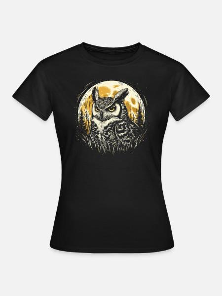 Uhu mit Vollmond - Frauen T-Shirt - Schwarz
