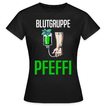 Blutgruppe Pfeffi - Suff Saufen Pfefferminzlikör - Frauen T-Shirt - Schwarz - Vorne - AI Model Female 172 dark (172cm)