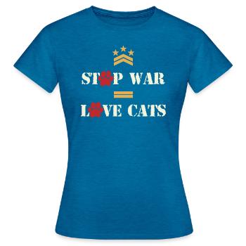 Stop War Love Cats - T-shirt Femme - bleu saphir antique chiné - Devant - AI Model Female 172 dark (172cm)