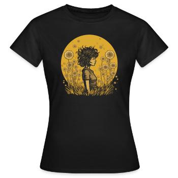 Femme avec des pissenlits art - T-shirt Femme - noir - Devant - AI Model Female 172 dark (172cm)