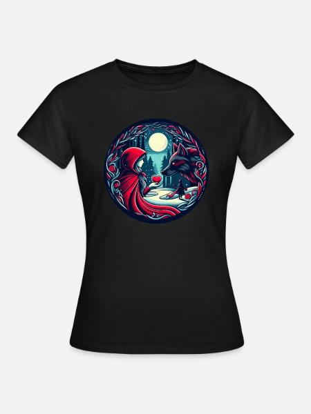 Fairy Tale Little Red Riding Hood Wolf Mystical Love Animal Welfare - Women's T-Shirt - black