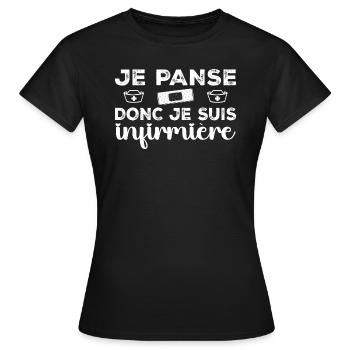 Je Panse Donc Je Suis Infirmière - T-shirt Femme - noir - Devant - AI Model Female 172 dark (172cm)