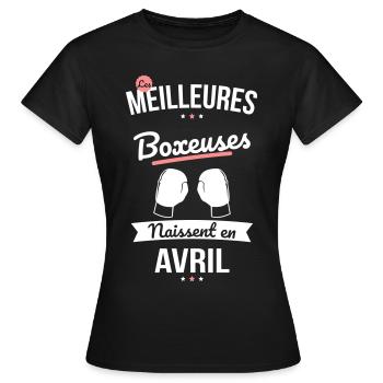 Les meilleures boxeuses naissent en Avril - T-shirt Femme - noir - Devant - AI Model Female 172 dark (172cm)