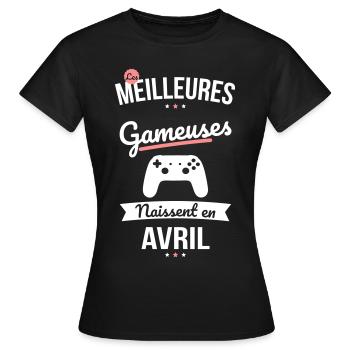Les meilleures gameuses naissent en Avril - T-shirt Femme - noir - Devant - AI Model Female 172 dark (172cm)