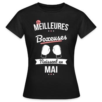 Les meilleures boxeuses naissent en Mai - T-shirt Femme - noir - Devant - AI Model Female 172 dark (172cm)