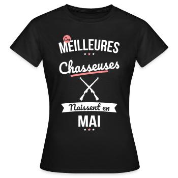 Les meilleures chasseuses naissent en Mai - T-shirt Femme - noir - Devant - AI Model Female 172 dark (172cm)