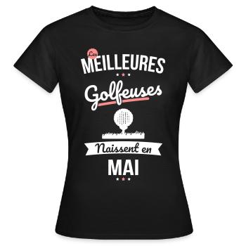 Les meilleures golfeuses naissent en Mai - T-shirt Femme - noir - Devant - AI Model Female 172 dark (172cm)