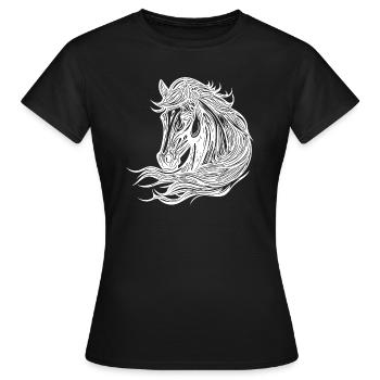 Portrait de jolies juments avec crinière dans le vent - T-shirt Femme - noir - Devant - AI Model Female 172 dark (172cm)