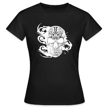 Brennender grinsender Tattoo Schädel - Frauen T-Shirt - Schwarz - Vorne - AI Model Female 172 dark (172cm)