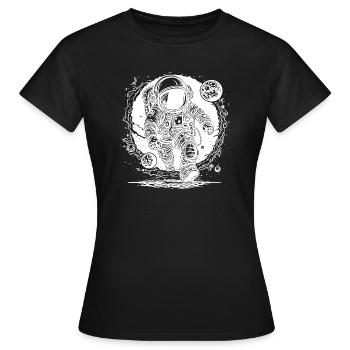 Outer Space Hole Astronaut with Exotic Planets - Women's T-Shirt - black - Front - AI Model Female 172 dark (172cm)