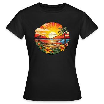 Plage magique au bord de la mer avec des palmiers et des fleurs - T-shirt Femme - noir - Devant - AI Model Female 172 dark (172cm)