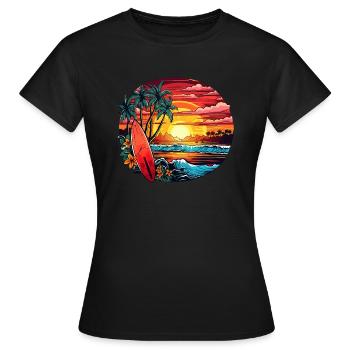 Plage magique au bord de la mer avec des palmiers et des vagues - T-shirt Femme - noir - Devant - AI Model Female 172 dark (172cm)