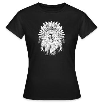 Chief Face Feather Headdress Spirit Feathers - Women's T-Shirt - black - Front - AI Model Female 172 dark (172cm)