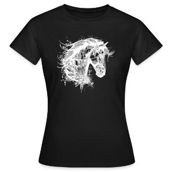 Étalon élégant avec crinière en tatouage de fleurs - T-shirt Femme - noir - Devant - AI Model Female 172 dark (172cm)