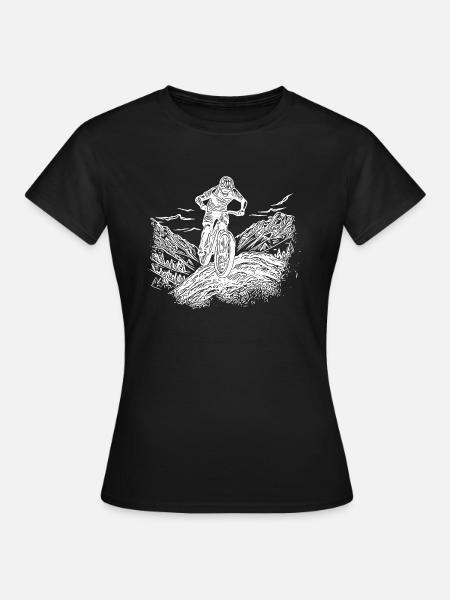 Einsamer Mountainbiker Bergfahrt - Frauen T-Shirt - Schwarz