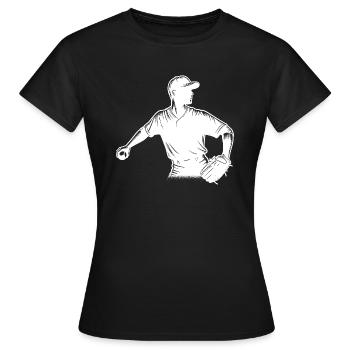 Joueur de baseball avec balle et gant de baseball - T-shirt Femme - noir - Devant - AI Model Female 172 dark (172cm)