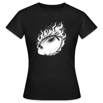 Blatant throwing football in flames and fire - Women's T-Shirt - black - Front - AI Model Female 172 dark (172cm)
