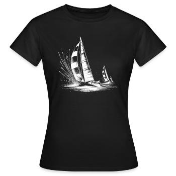 Des voiliers de régate dans le vent et les vagues - T-shirt Femme - noir - Devant - AI Model Female 172 dark (172cm)