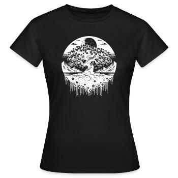 Cherry tree blossom in vintage landscape - Women's T-Shirt - black - Front - AI Model Female 172 dark (172cm)