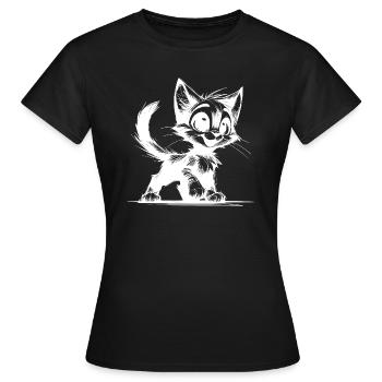 Smiling Cat House Tiger Kids Drawing - Women's T-Shirt - black - Front - AI Model Female 172 dark (172cm)