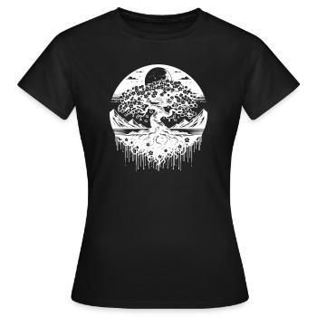 Kirschbaum in voller Blüte in Berglandschaft - Frauen T-Shirt - Schwarz - Vorne - AI Model Female 172 dark (172cm)